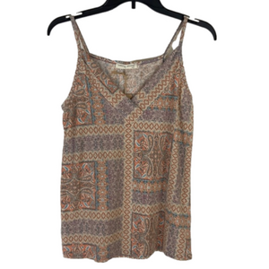 V-Neck Cami Rust Paisley Aztec Patchwork Print Twenty Second Size Small NEW